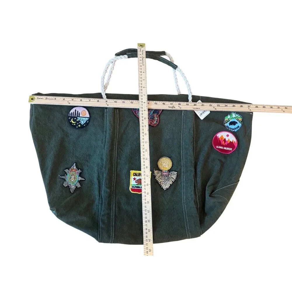 Free People Been There Badge Tote Bag Sea Serpent Green Cotton Patch Travel Boho